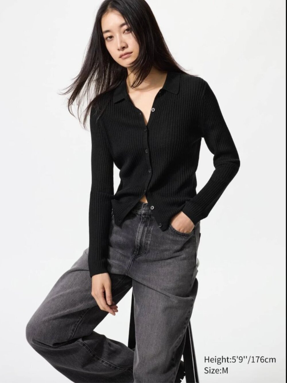 Uniqlo Extra Fine Merino Rib Polo Cardigan (Navy, size L)